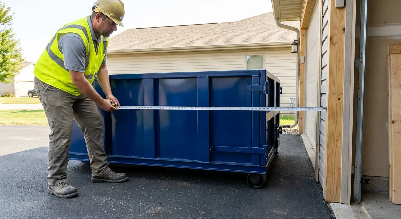 Site assessment for dumpster placement showing clearance requirements in Kittanning, PA