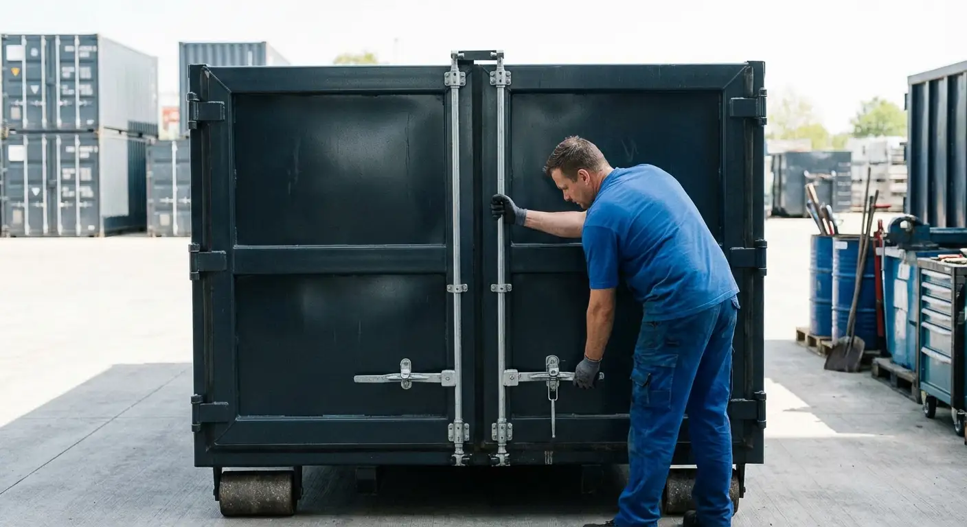 Dumpster walk-in loading door open showing easy access in Kittanning, PA