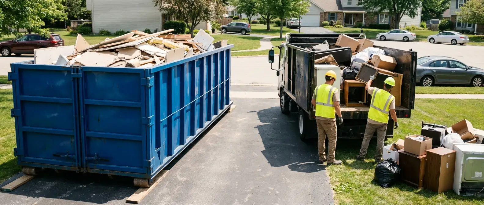 Dumpster rental versus junk removal service comparison showing capacity differences in Kittanning, PA